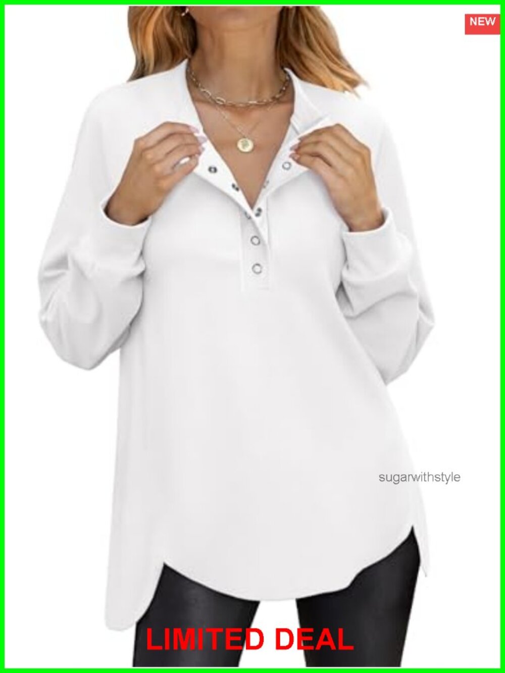 Oversized Henley Sweatshirt Tunic Top Long Sleeve Pullover Womens